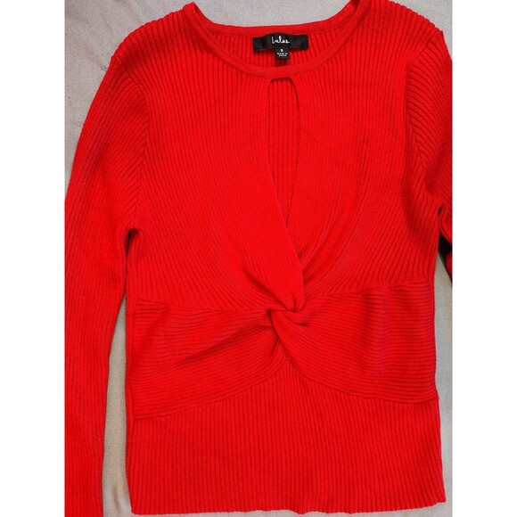 Women's Lulu's Ribbed Twist Front Long Sleeve Top Red Small - Picture 4 of 7